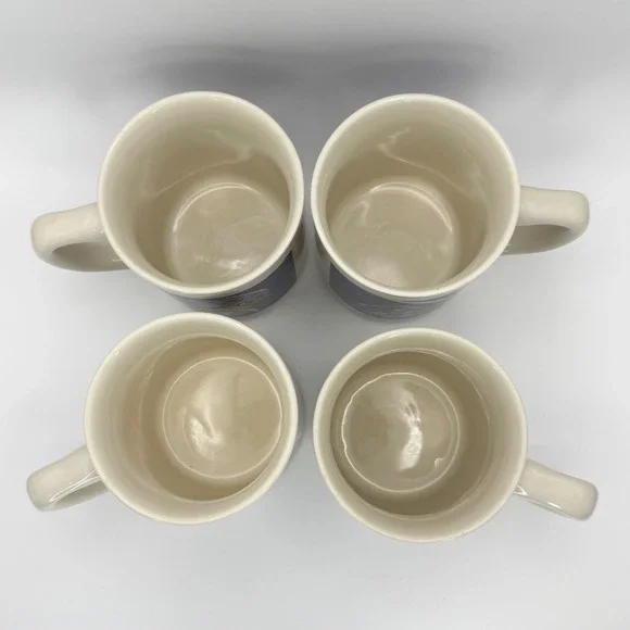 Vintage Morton Salt Girl Coffee Mug Set 4 Historical Logos 1914-1968 Cream Blue - Picture 2 of 8